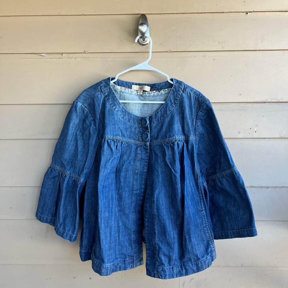 Bell Sleeve Two Button Denim Jacket - Size 2X